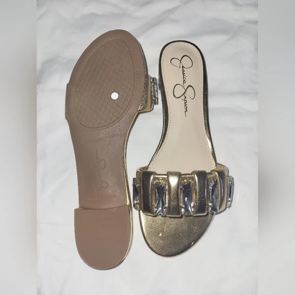 Jessica Simpson Gold Slide Sandals - Picture 2 of 2